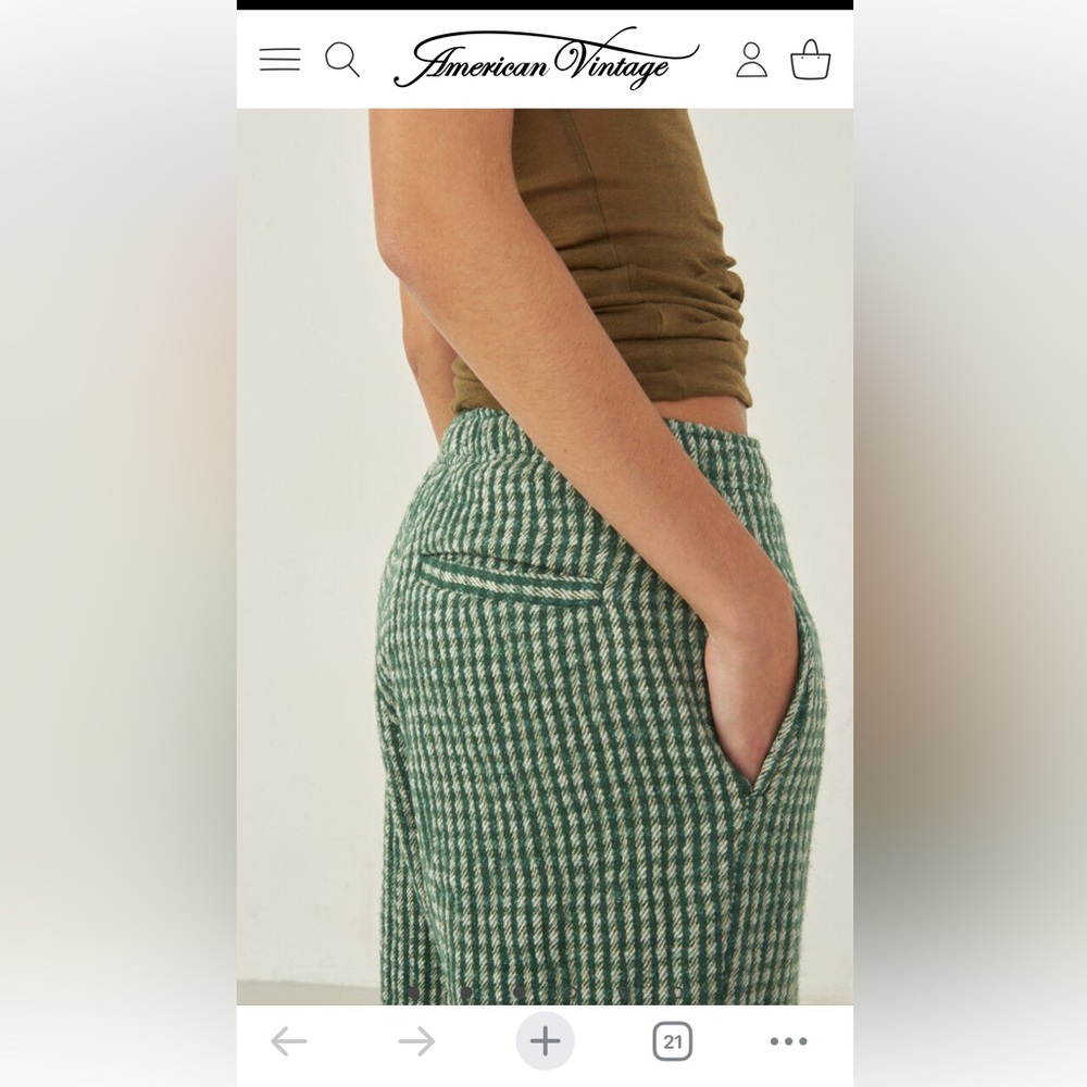 American Vintage Green Gingham Wide-Leg Pants - Picture 5 of 9